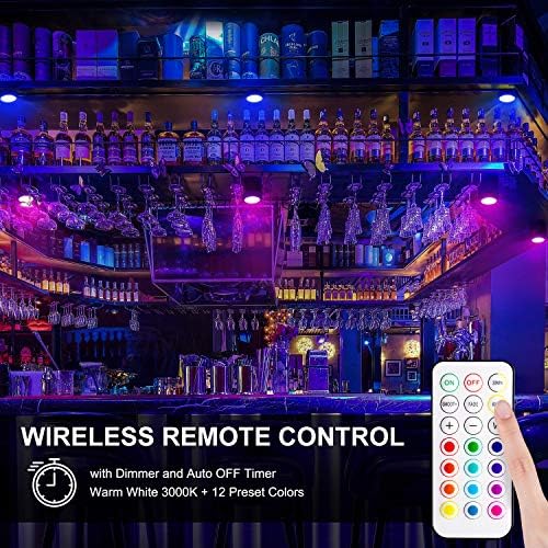BLS LED Puck Lights with Remote Control, Wireless Under Cabinet & Closet Lighting, RGB 13 Color Changing Lights with Dimmer, Timer & AA Battery Operated, Push, Touch, Stick on for Night, Black, 2 Pack - Image 4