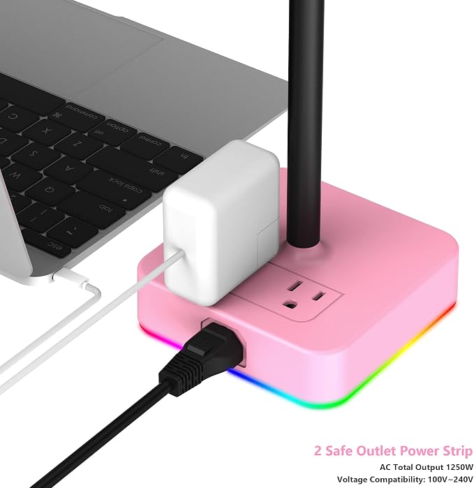 KAFRI RGB Headphone Stand with USB Charger Desk Gaming Headset Holder Hanger Rack with 3 USB Charging Port and 2 Outlet - Suitable for Gamer Desktop Table Game Earphone Accessories Girlfriend Gift - Image 4