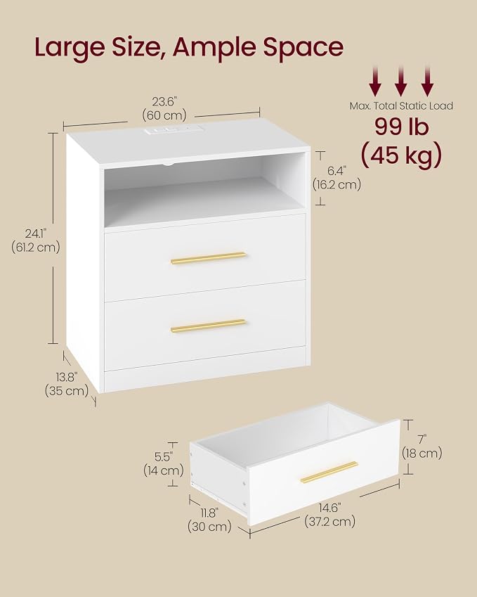VASAGLE 23.6‑Inch Wide Nightstands, Set of 2, LED Lights, 2 Drawers - Image 3