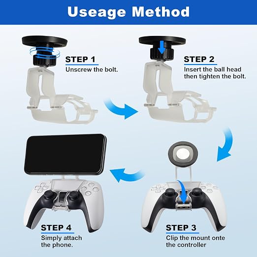 NBCP PS5 Controller Phone Mount – Adjustable Mobile Phone Holder Clip for PlayStation 5 Dualsense, Magnetic Gaming Clip for iPhone & Android – Ergonomic Design, Ultra-Strong Magnets, 360° Rotation - Image 6