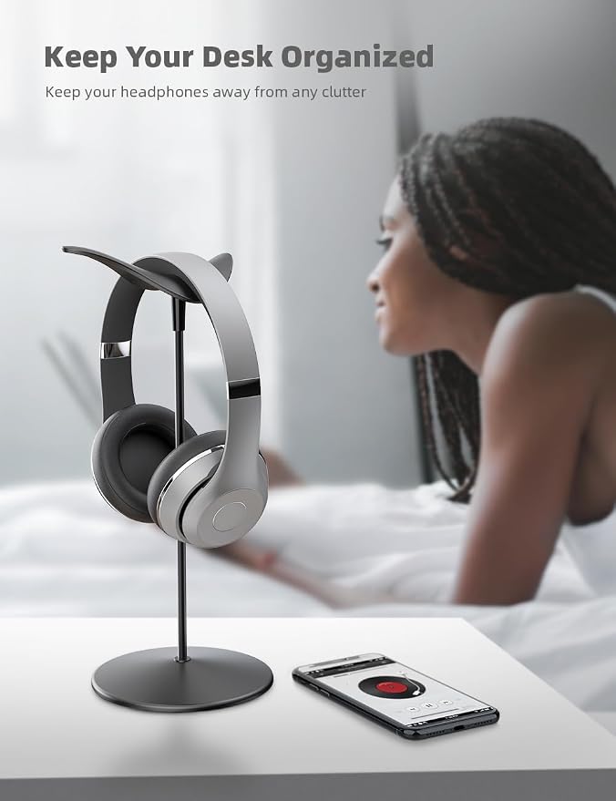Lamicall Headphone Stand Desktop Headset Holder, Elegant Earphone Stand | Unique Appearance Design, Ultra Sturdy, Multi-Scenario Use for All Headset like Airpods Max, HyperX, Beats, Senn heiser - Image 4