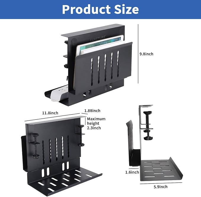 LUKETURE Desk Side Storage, Under Desk Laptop Mount with Cable Tray - Image 3