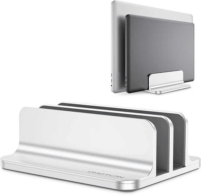 OMOTON Dual Vertical Desk Laptop Stand Holder, Fits MacBook Air/Pro, Silver by OMOTON