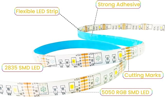 Motion Sensor Strip Lights Battery Operated, 6.6FT Color Changing Led Strip Light Dimmable with Remote/4Modes, RGB & Warm White Light Strip Waterproof for Bedroom Bathroom Cabinet Closet Indoor - Image 7
