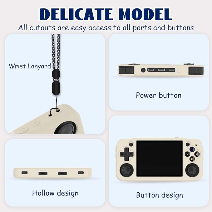 FIOPAZ for Anbernic RG35XX H Silicone Case, Soft Skin for RG35XXH Protective, Anti-Scratch Washable RG35xx H Handheld Game Console Case with Lanyard (Off White) - Image 3