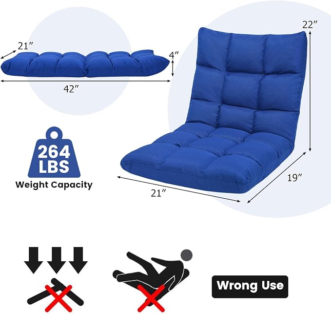 ERGOMASTER Floor Chair with Back Support, Adjustable Folding Gaming Chair - 14-Position Cushioned Lazy Sofa for TV, Reading, Meditating, Video Gaming - 264 lbs Capacity - Image 3
