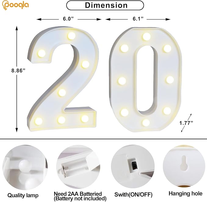 Pooqla 20th Birthday Decorations for Her Him, 35 Colors LED Light Up Numbers with Remote, Multicolor Marquee Numbers 20 Sign for Party Wedding Anniversary Decor 20th Birthday Gift, Number 20 - Image 5