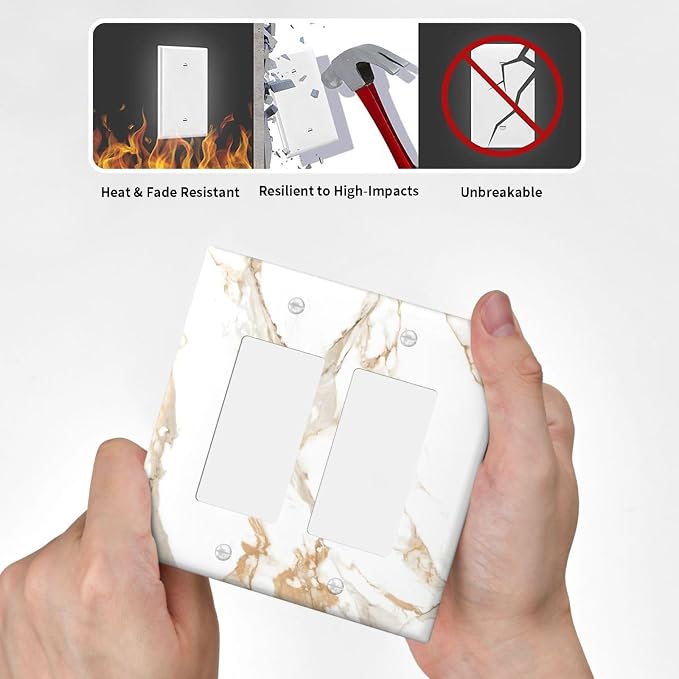 Decorative Outlet Covers Abstract Luxury White Gold Marble 2 Gang Light Switch Cover Plate Double Rocker Wall Plate Gfci Switch Plate Covers Plug Faceplate for Bedroom Decor - Image 6
