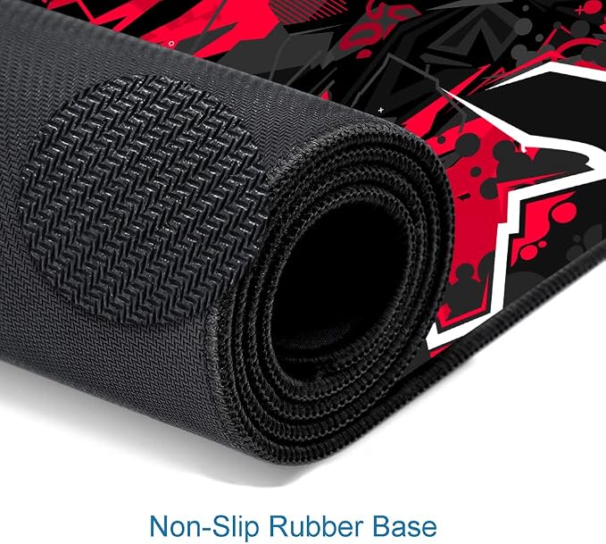 Mouse Pad Gaming, Large XXL Mouse Pads, Non-Slip Rubber Base Mousepad, Keyboard Mouse Mat Desk Pad with Stitched Edges, 31.5x11.8 inch Black Red - Image 4