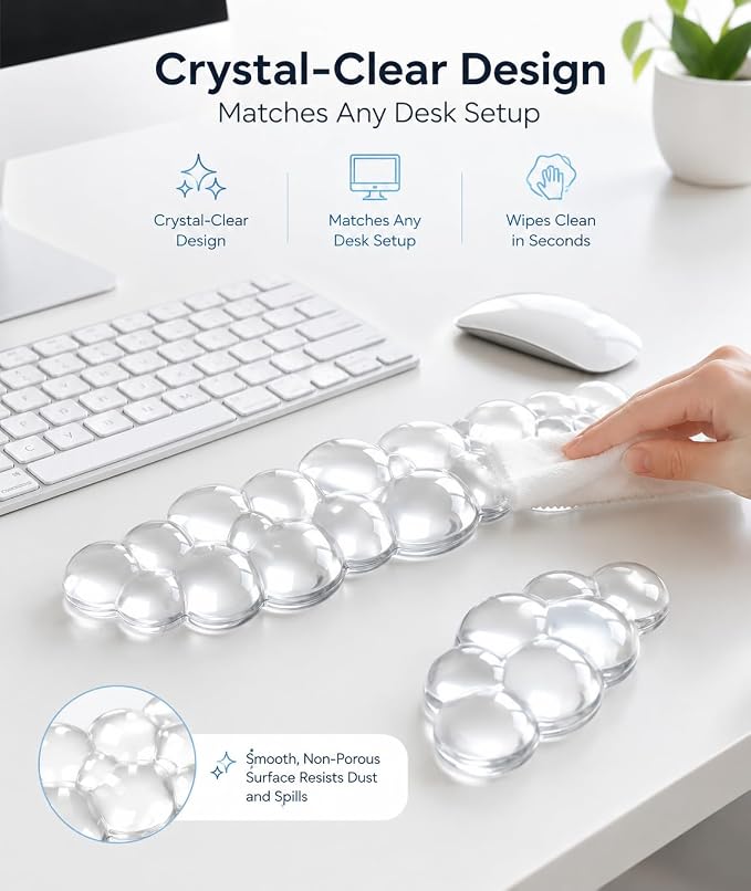 eulps Ergonomic Gel Keyboard Wrist Rest Set, Soft Gel Palm Rest for Keyboard and Mouse, Clear Wrist Support Pad for Typing and Gaming Pain Relief, Non-Slip Base for Computer Laptop (Cloud) - Image 6