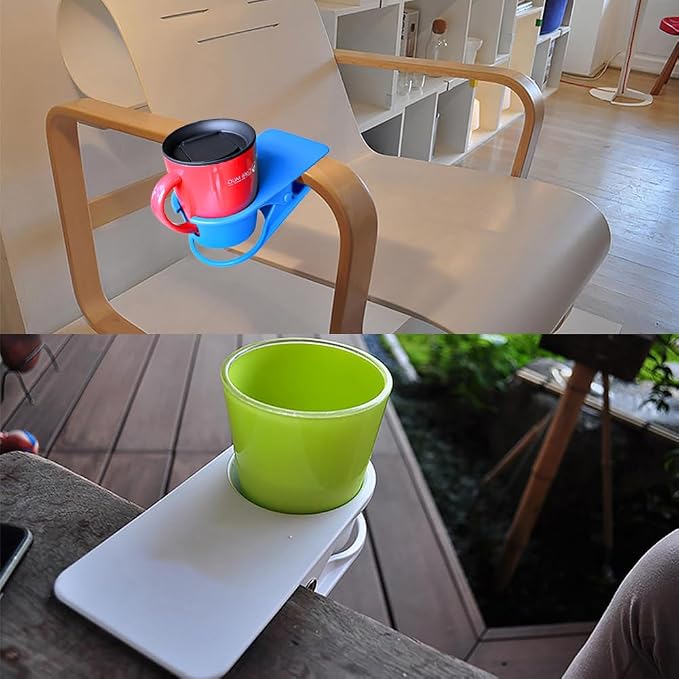 YOY 2 Pack Drink Cup Holder Clip - Table Desk Side Water Glass Beer Bottle Beverage Soda Coffee Mug Holder Cup Saucer Clip Design for Home Office, White - Image 6
