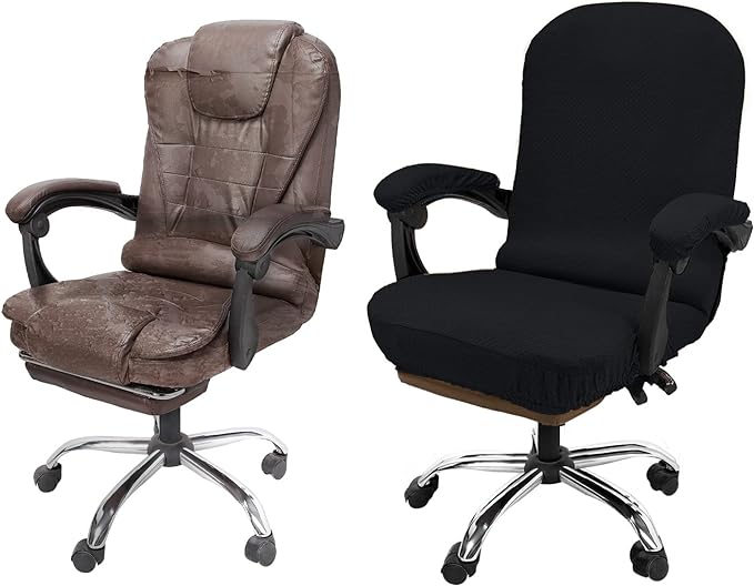 NeColorLife Office Chair Cover with Armrest Covers, Large, Black | Stretch Thick Jacquard Fabric Fits Most High-Back Executive and Desk Chairs; Machine Washable,Includes 2 Armrest Covers by NeColorLife