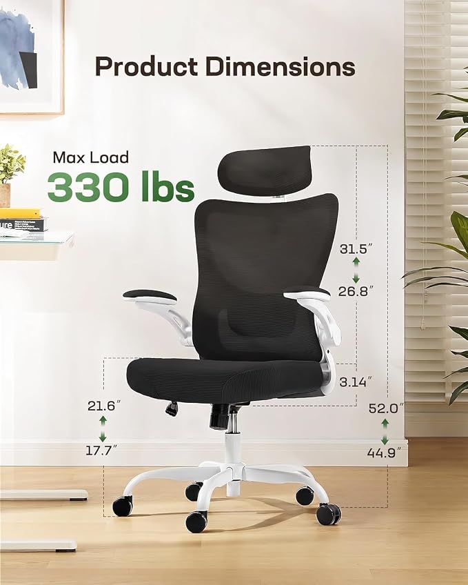 Marsail Ergonomic Office Chair with 3D Armrests, Pack of 4 | Office Desk Chair with High Back Mesh, Adjustable Lumbar Support, Rolling Work Swivel Task Chairs with Wheel, Headrest, home - Image 2