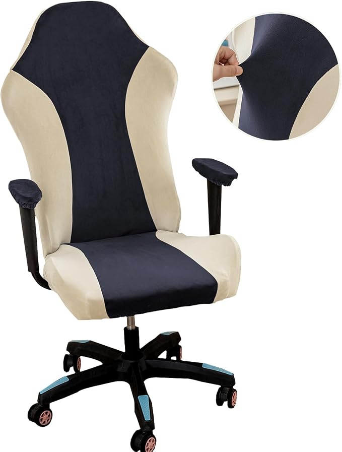 Lavish Cover Velvet Stretchable Gaming Chair Cover, Washable, Anti-Scratch Slipcover with Armrest Protection, Cat Scratch Proof for Office and Computer Chairs(No Chair, NavyBlue) by LavishCover