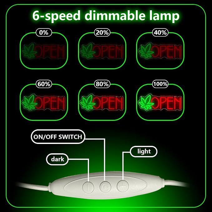 Green Leaf Neon Sign, Open Led Neon Light Signs for Wall Decor LED Light up Sign for Bar Home Beer Bar Pub Night Club Party Hotel Birthday Man Cave Club Pub Party Decor Gift USB Powered(16.2"*6.3") - Image 4