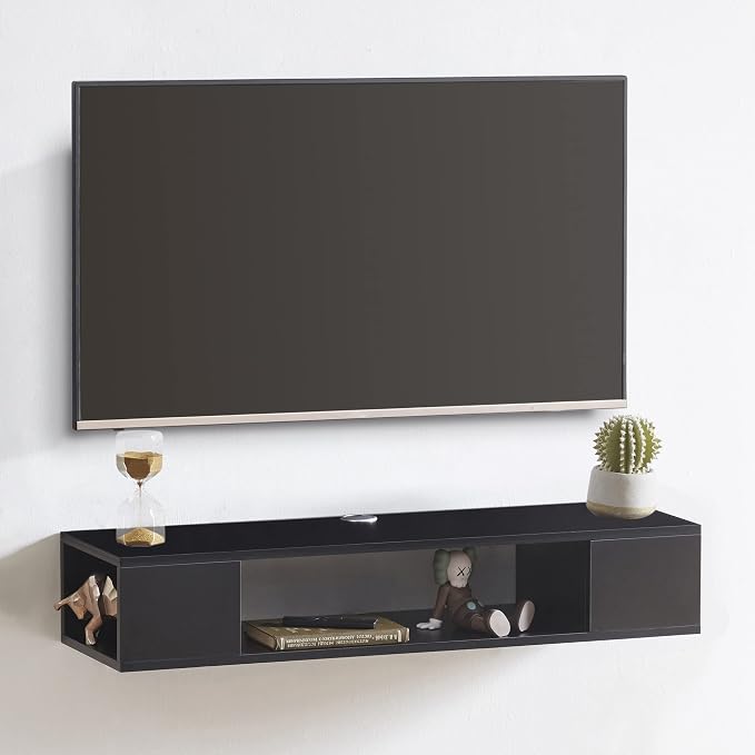 GHC Floating TV Stand, Wall Mounted Entertainment Center and Cabinet Shelf, TV Console with Storage，Media Console for DVD Player, Space-Saving Under TV Shelf for Bedroom, Living Room (Black) by GHC