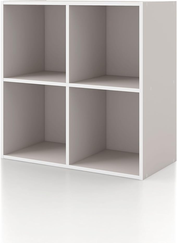 Homes: Inside + Out Apexa 4-Cube Storage Organizer Shelves, Stackable Wood Bookcase Fits Cubby Bins for Organization, Dorm Teen Room Decor & Home Office, Taupe Grey by HOMESInsideOut