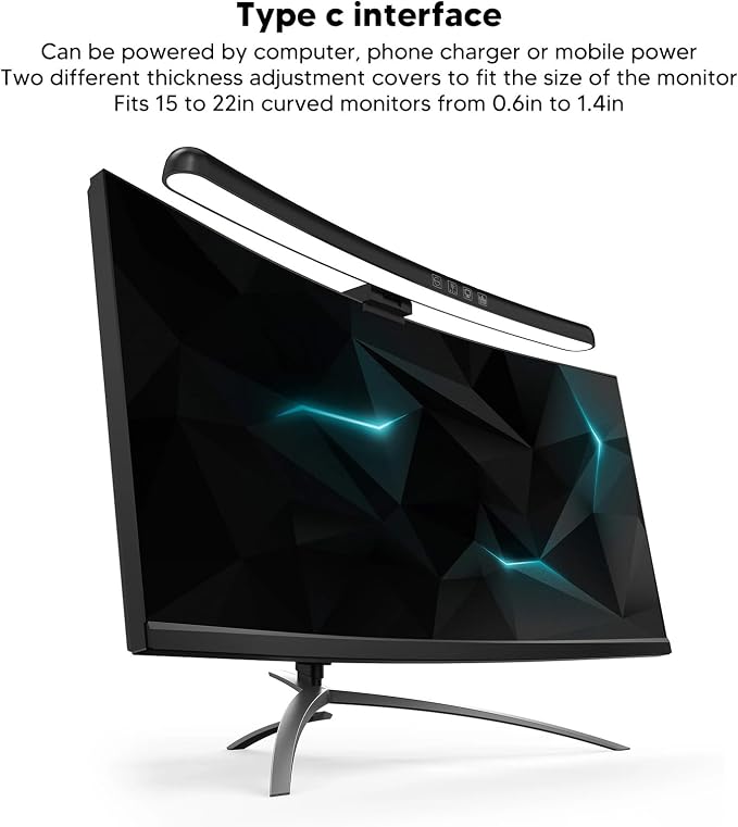 Computer Monitor Lamp with Asymmetric Optical Design Adjustable Touch Dimming RGB Light Curved Monitor lamp bar with Asymmetric Optical Design USB Lamps USB Lamps - Image 5
