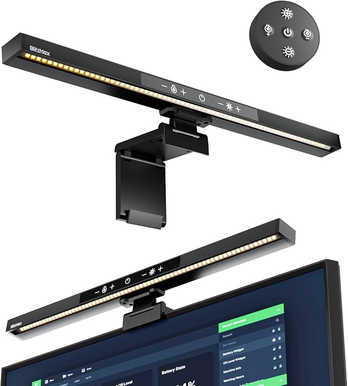Monitor Light Bar with Remote Control, USB Computer Monitor Lamp, Eye-Care Screen Light Bar, Adjustable Color Temperature, Stepless Dimming, No Screen Glare Desk lamp Home Office Game by BlitzMax