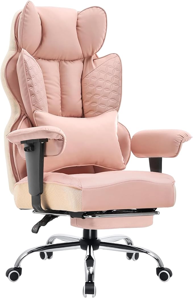 COMHOMA Big and Tall Office Chair Heavy Duty Wide Ergonomic Gaming Chair with Deluxe Embossing Designed Leather with Foot Rest,150°Reclining Adjustable Armrests Pocket Spring Back Support and Pillow by ComHoma