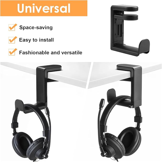 Rotating Headphone Stand, No-Drill 360° Rotating PC Gaming Headset & Controller Holder, Under Desk Hanger with 360 Degree Swivel & Cable Clip Organizer - Image 5