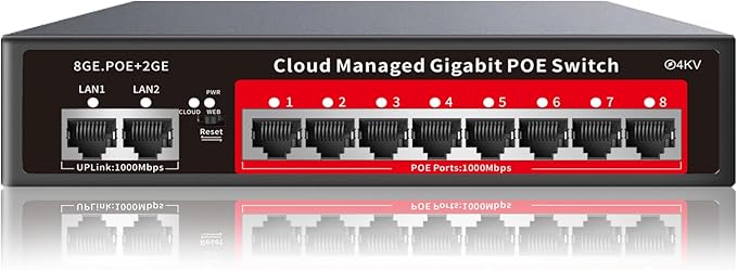 8 Port Gigabit PoE Switch with 2 Gigabit Uplink, 120W Built-in Power, 802.3af/at Compliant, Managed PoE+ Switch Support VLAN, QoS, Fanless Metal, Plug and Play(Desktop/Wall Mount) by STEAMEMO