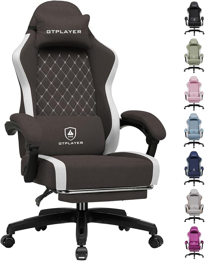 GTPLAYER Gaming Chair, Ergonomic Computer Chair with Footrest and Lumbar Support, High Back Recliner Chair 350lbs, Height Adjustable for Home Office, Brown by GTPLAYER