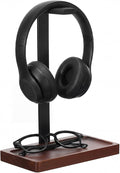 Wood Headphone Stand, Walnut Headset Stand for Desk, Universal Headphone Holder with Storage Base for Gaming, Music Headsets(Dark Brown) by Unknown
