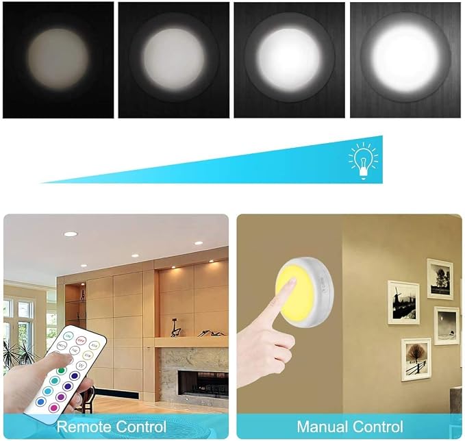 Cadrim Puck Lights, 13 Colors Changeable LED Puck Lightings, Battery Powered Dimmable Under Cabinet Lamps, Battery Operated lamp with 1 Remote Controls for Kitchen(3 Pack) - Image 4