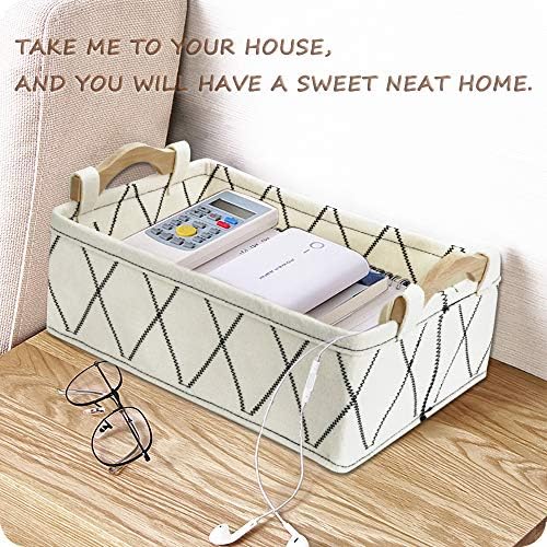 Small Storage Baskets Toy Storage Organizer Rectangle Basket Empty Gift Baskets Shelf Baskets Decorative Storage Basket With Wooden Handles for Keys Makeups Remotes Books - Image 2