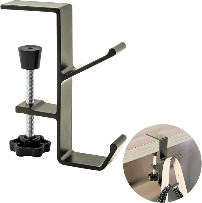 Desk Mount Bag Holder Hook Clamp-On Backpack Hanger Portable Desk Mount Headphones Holder Reduce Desk Clutter for Table Desk, Under Counter (Grey) by Zolunu