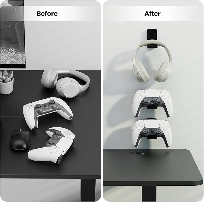 Sticky Headphone Stand Controller Holder - EURPMASK Upgraded Adhesive Gaming Headset Hook, Headphone Holder for Desk with Soft Rubber Pads, Universal PC Gaming Accessory Controller Headset Stand,Black - Image 6