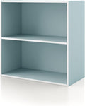 Homes: Inside + Out Apexa 2-Tier Cube Storage Organizer Shelves, Stackable Wood Bookcase Fits Cubby Bins for Organization, Dorm Teen Room Decor & Home Office, Light Blue by HOMESInsideOut