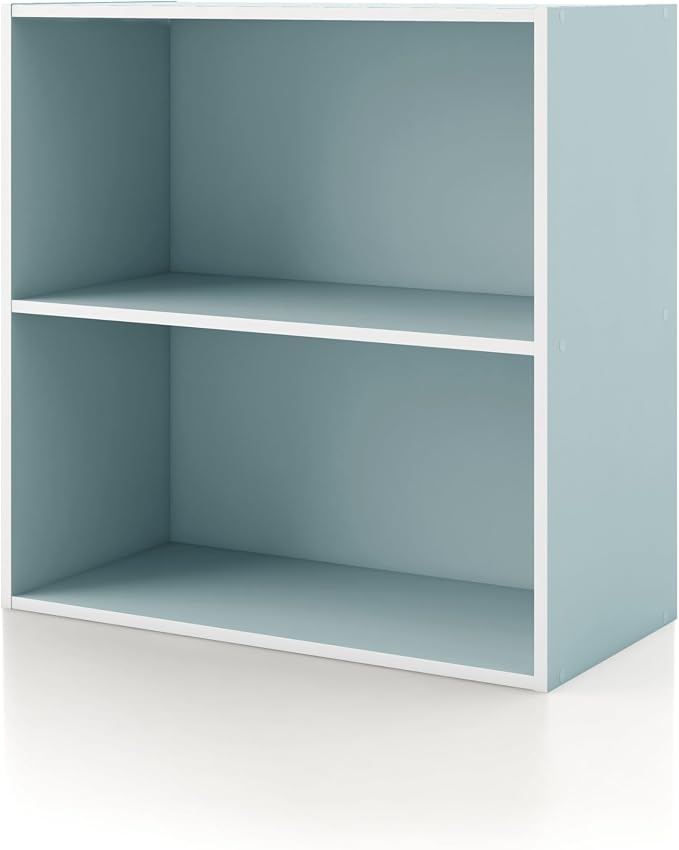 Homes: Inside + Out Apexa 2-Tier Cube Storage Organizer Shelves, Stackable Wood Bookcase Fits Cubby Bins for Organization, Dorm Teen Room Decor & Home Office, Light Blue by HOMESInsideOut