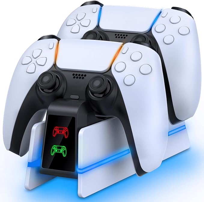 Charger Station for PS5 Controller - Charging Station for Dualsense/Edge Controller with 9 Color Led Light, Fast Charging Dock & Holder Charger Stand for PS5 Remote Accessories by RJADVideoGameAccessories