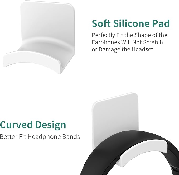 HomeMount Headphone Stand Headset Holder - Adhesive Gaming Headphone Hanger Hook Desk Mount for Most Headphone & Controller (White) | Space-saving headphone hanger and wall mount alternative, durable ABS with non-slip pad, supports up to 1 kg - Image 2