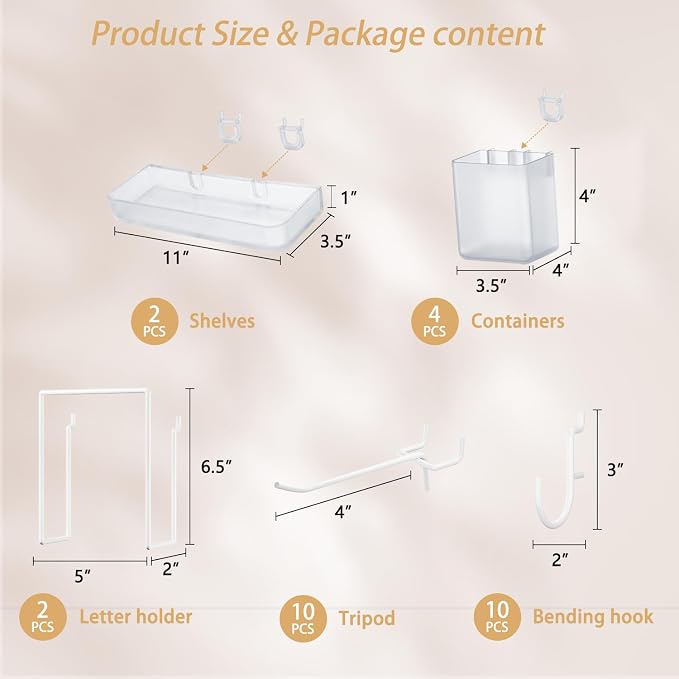 FZK 28-Packs Peg Board Organizer Accessories Kit, Transparent | Includes ABS bins, shelves, book racks, and pegboard hooks, fits standard pegboards, ideal for home, office and craft room - Image 2