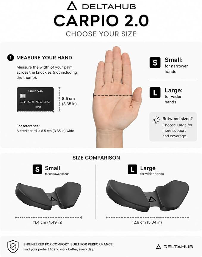 DELTAHUB Carpio 2.0 - Right-Handed Truly Ergonomic Wrist Rest for Mouse, Carpal Tunnel Support, Pain Relief, Anti-Fatigue, Easy Glide, Sleek, Office, Computer, Laptop, Gaming - Large, Black - Image 4