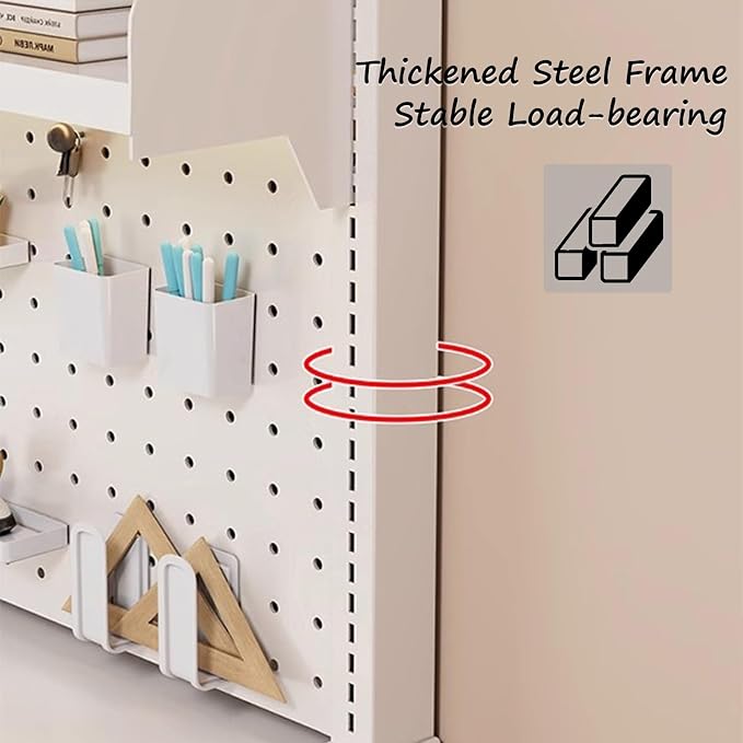 Standing Pegboard Peg Board Display Stand Gaming Desk Organizer, Desktop Organizer Shelf, Desk Hutch with Pegboard Hook, for Office Home Bedroom Dormitory(White,60 * 95cm) - Image 4