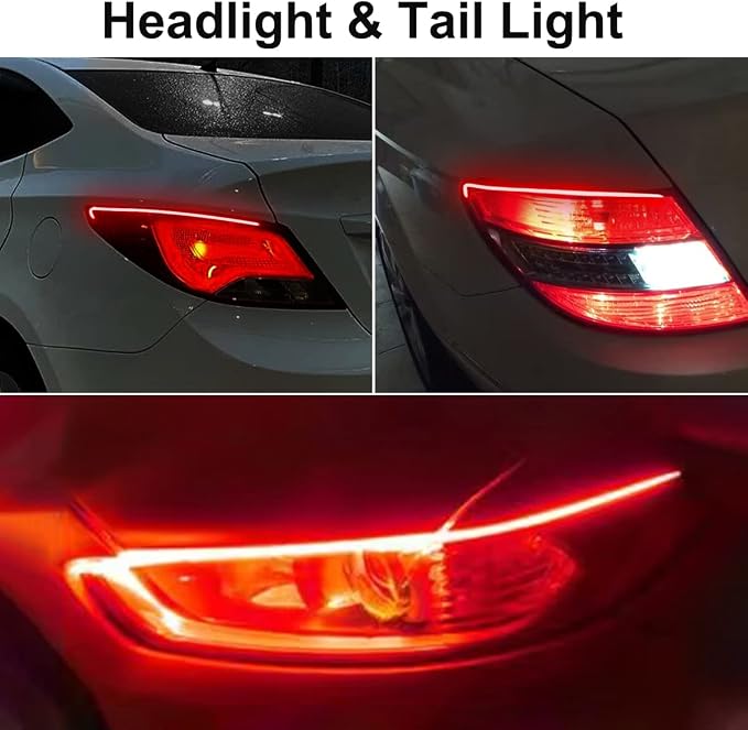 TEKSHINNY Headlight LED Strip, 2Pcs 24 Inches Flexible Dual Color Red Turn Signal Yellow Lights, Waterproof Daytime Running Light Strip for Car, Truck, SUV - Image 5