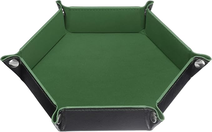 HARFINGTON PU Leather Dice Tray Unisex Valet Tray Folding Hexagon Tray Portable Entryway Table Nightstand Bedside Desk Holder for Key Wallet Watch Coin Jewelry, Olive Green by HARFINGTON