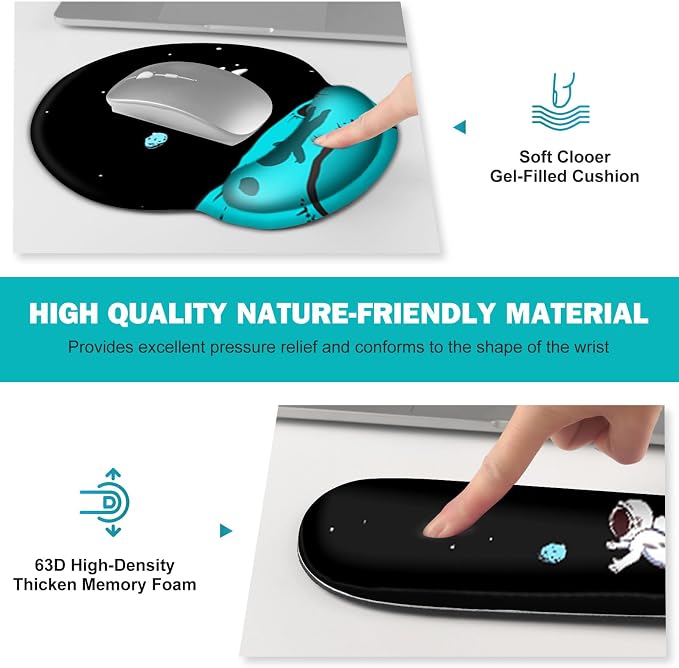 Gaming Mouse Pad, Large Desk Mat, Cute Desk Pad Protector, 4in1 XXL Mousepad + Keyboard Wrist Rest+Mouse Wrist Rest+Coaster Set with Ergonomic Desk Pad for Home Office PC Computer, Cool Space Alien - Image 5