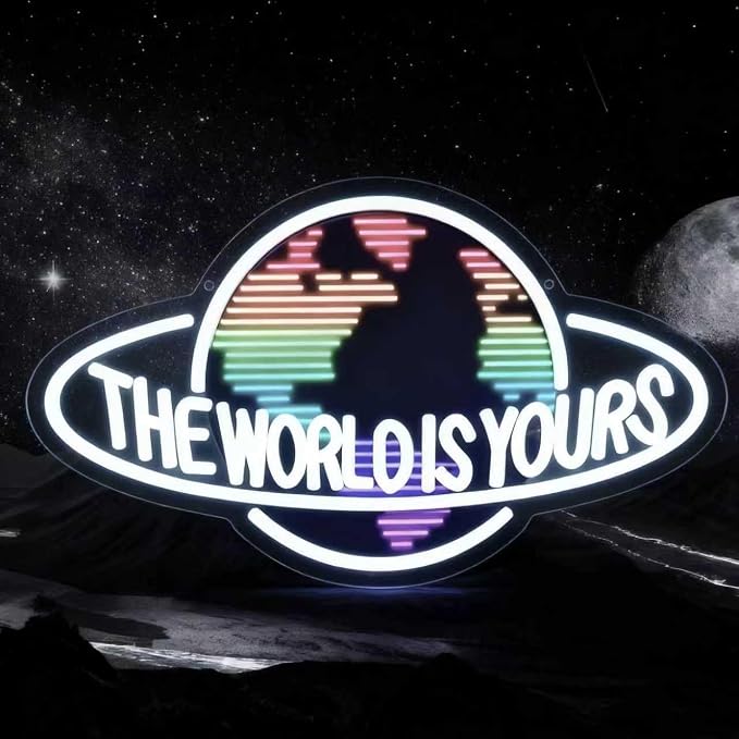 The World is Yours Neon Sign, Led Neon Light Signs for Wall Decor Colorful Planet LED Light up Sign Lamp for Game Room Man Cave Bedroom Bar Birthday Graduation Gift Dimmable USB Powered(16.2"*10.6") - Image 7