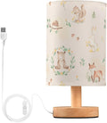 Bedside Table Lamp Woodland Animals Nightstand Lamp with Wood Forest Rabbit Deer Hedgehog Floral Desk Lamps for Bedroom Living Room Nursery Office Home Decor by Oarencol