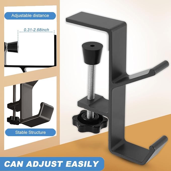 Headphone Stand - Aluminum Alloy Headphone Holder, Under Headset Stand for Desk Fit for PC Gaming Headset Hanger Hook Suitable for Office, Computer, Student Class Desk, Handmade Creator Table (Sliver) - Image 6