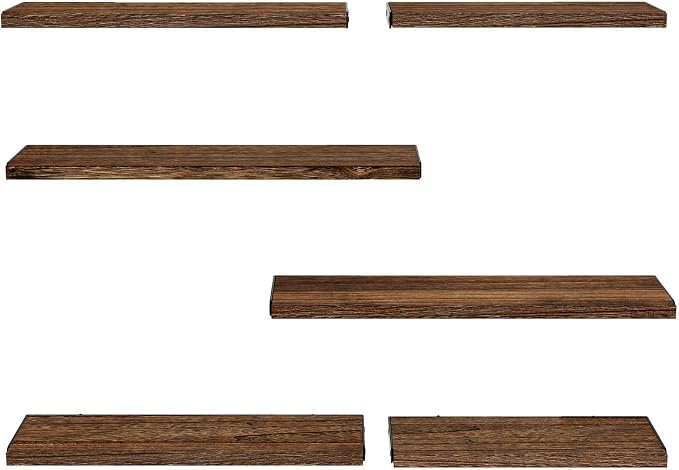 Amada Solid Paulownia Wood Wall Shelves, Large Size, 6 Pcs, Brown - Image 9