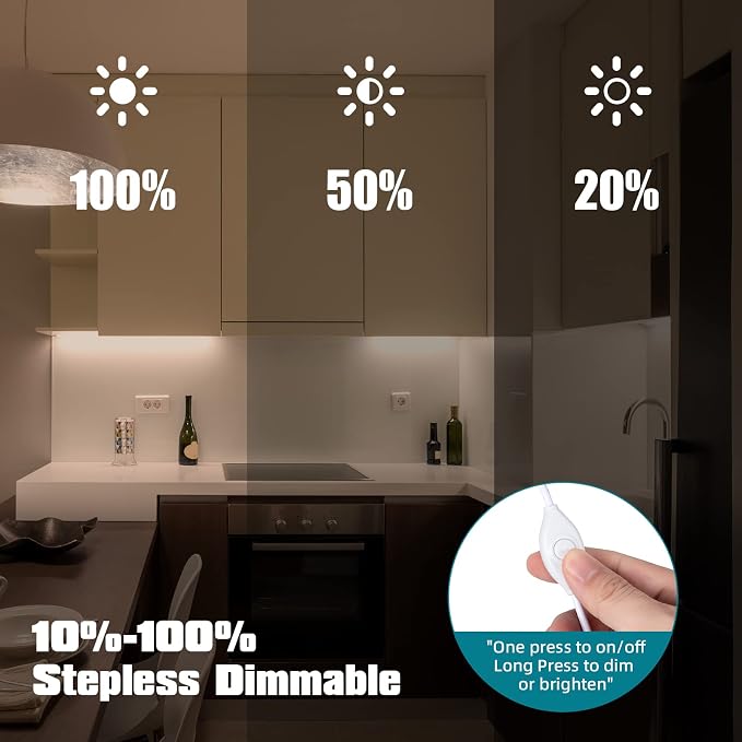 LED Under Cabinet Lighting, 2pcs x 12 Inch Dimmable, USB Plug-in Under Counter Lights with Memory Function, Natural White 4000K - Image 3