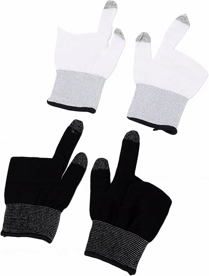 Mobile Gaming Finger Sleeves High Sensitive | Seamless Touchscreen Gloves for Players 2 Pairs Black White (Black White) by Unknown