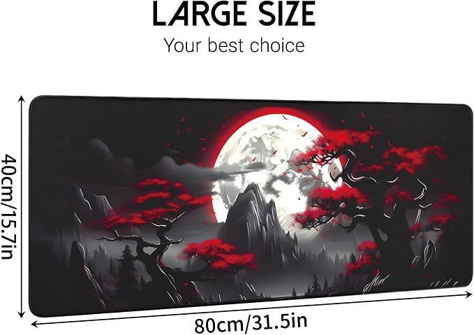 FreeNook Large Gaming Mouse Pad, Anime Black Mousepad with with Non-Slip Base, Expanded Cool Desk Mat, Mountain Moon Scenery XL Keyboard Mat Suitable for Home Office,31.5 X 15.7 Inch - Image 2
