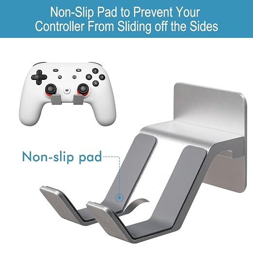 GEVO Controller Holder Wall Mount (2 Pack) - Aluminum Gaming Controller Stand for Xbox Series X S, PS5 PS4 Switch Pro Nintendo and More Controllers, PC Gaming Stuff Accessories with Adhesive (Silver) - Image 2